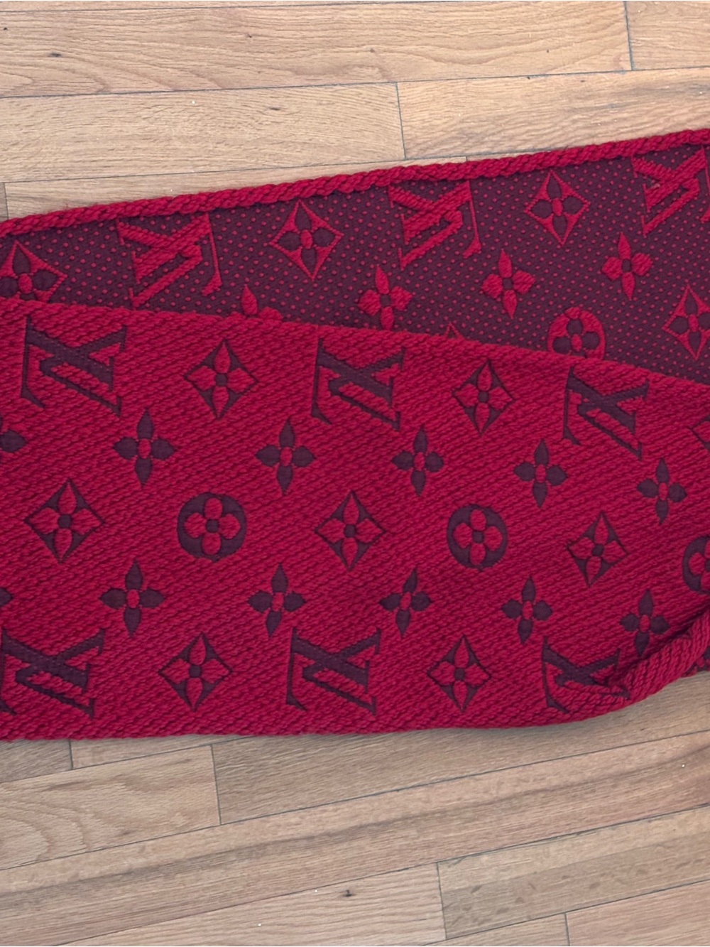 Louis Vuitton Red and Black Monogram Knit Scarf